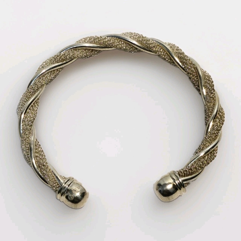 Vintage 925 Twisted Mesh Cuff Sterling Silver Bracelet